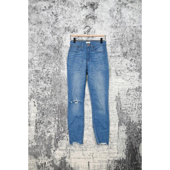 J Crew 9" High Rise Toothpick Ripped Knee Raw Hem Skinny Jeans - Picture 1 of 4